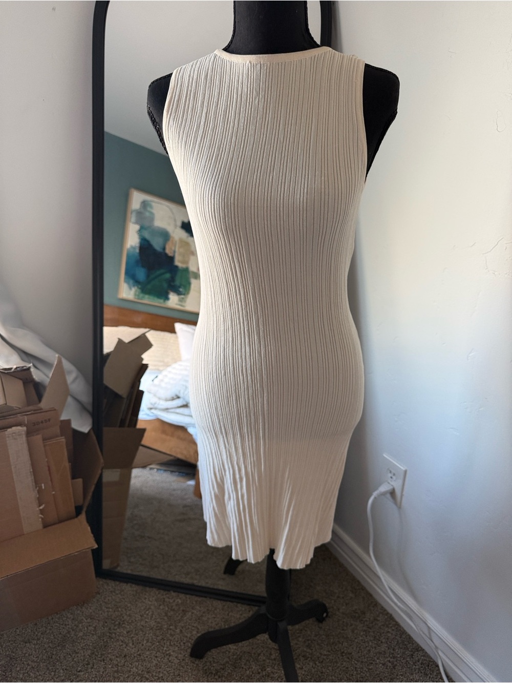 Worn Once Princess Polly Backless Ribbed Midi Dress - Cream